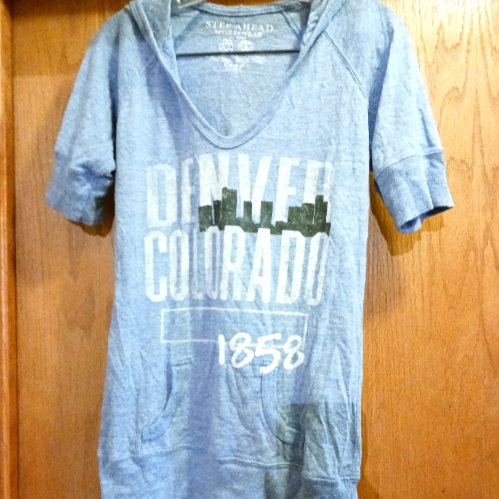Step Ahead Sportswear Denver Colorado Short Sleeved Hoodie Women's LG Blue